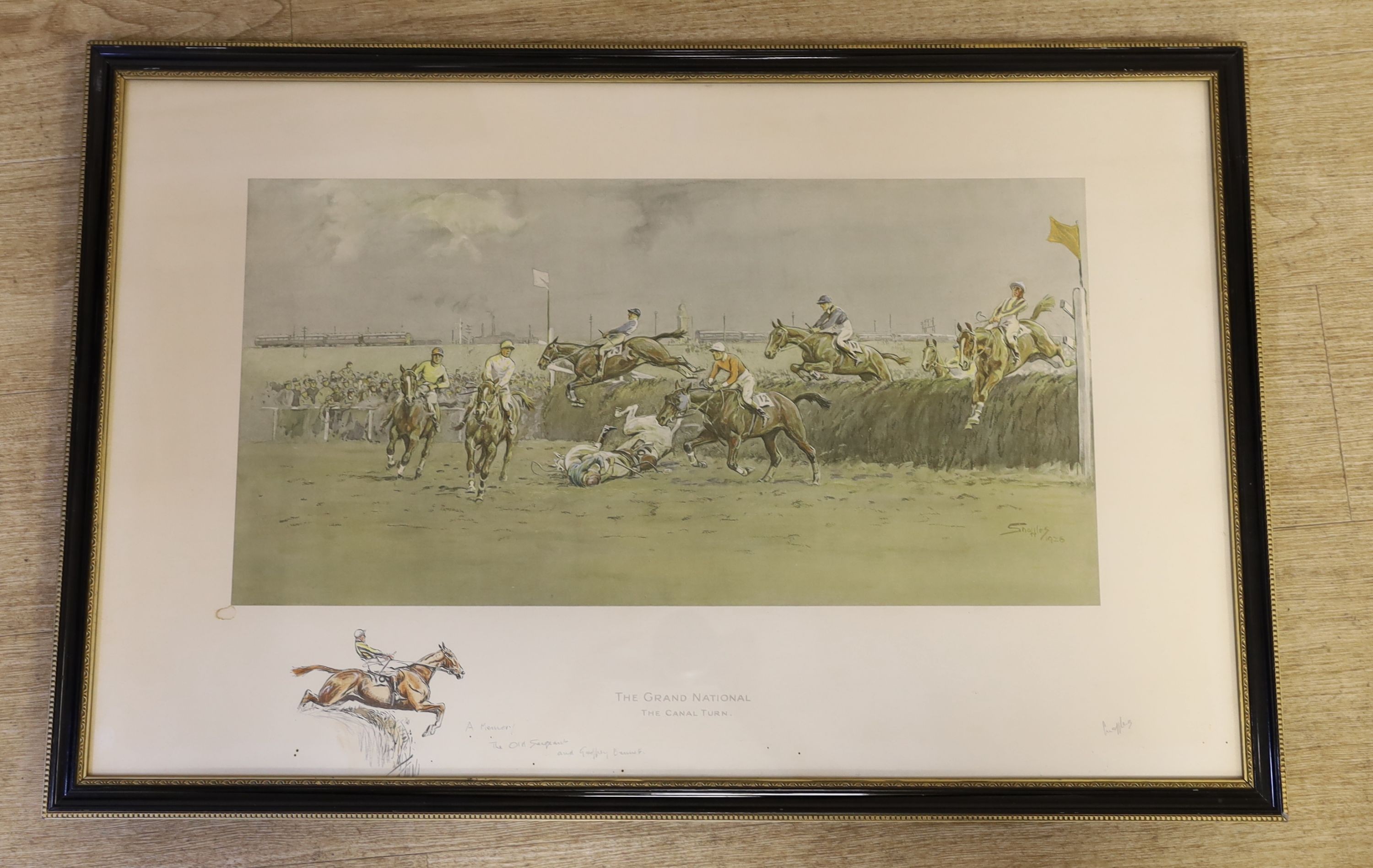 Charlie Johnson Payne (1884-1967) (“Snaffles”), colour print, 'The Grand National - The Canal Turn